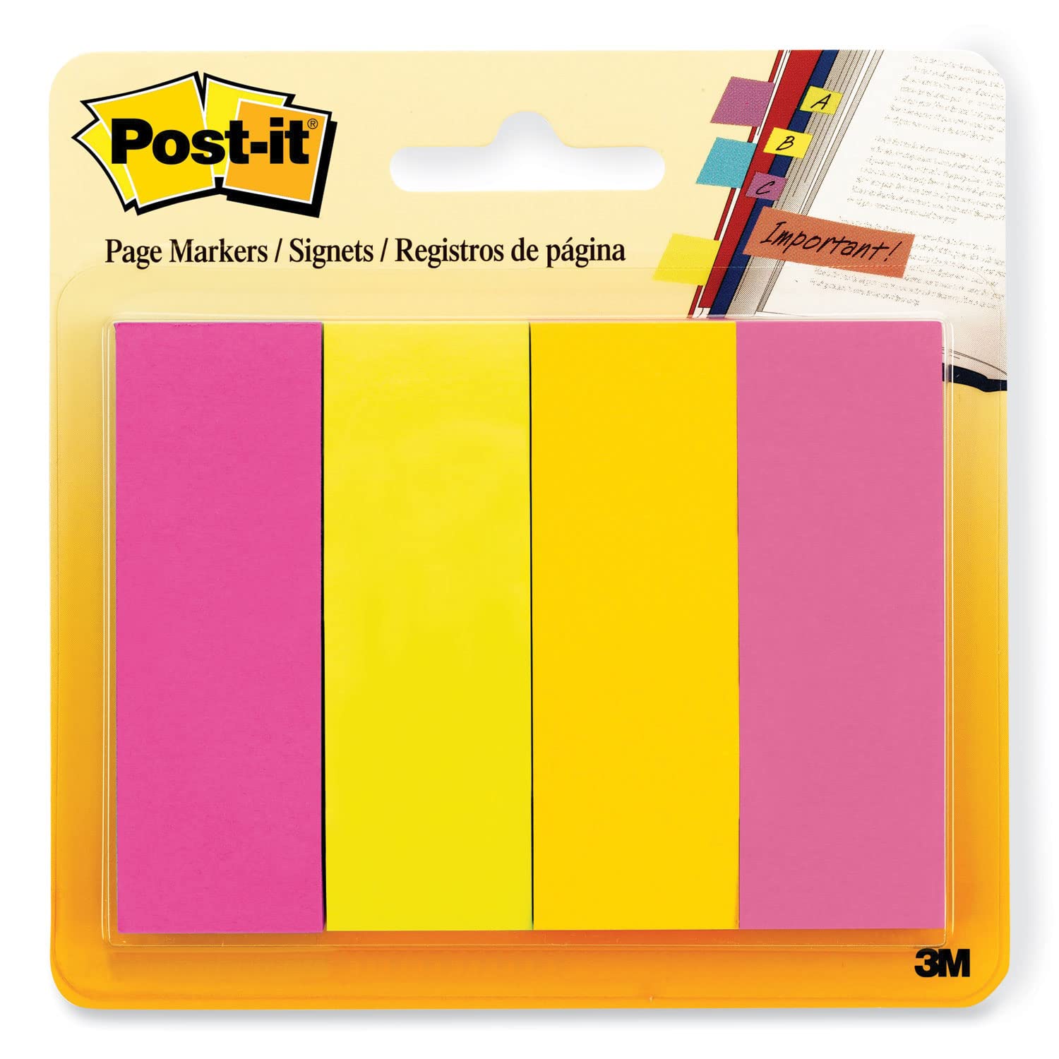 Post-it Seitenmarker, verschiedene Ultra-Farben, 2,5 x 7,6 cm, 50 Blatt/Block, 4 Stück