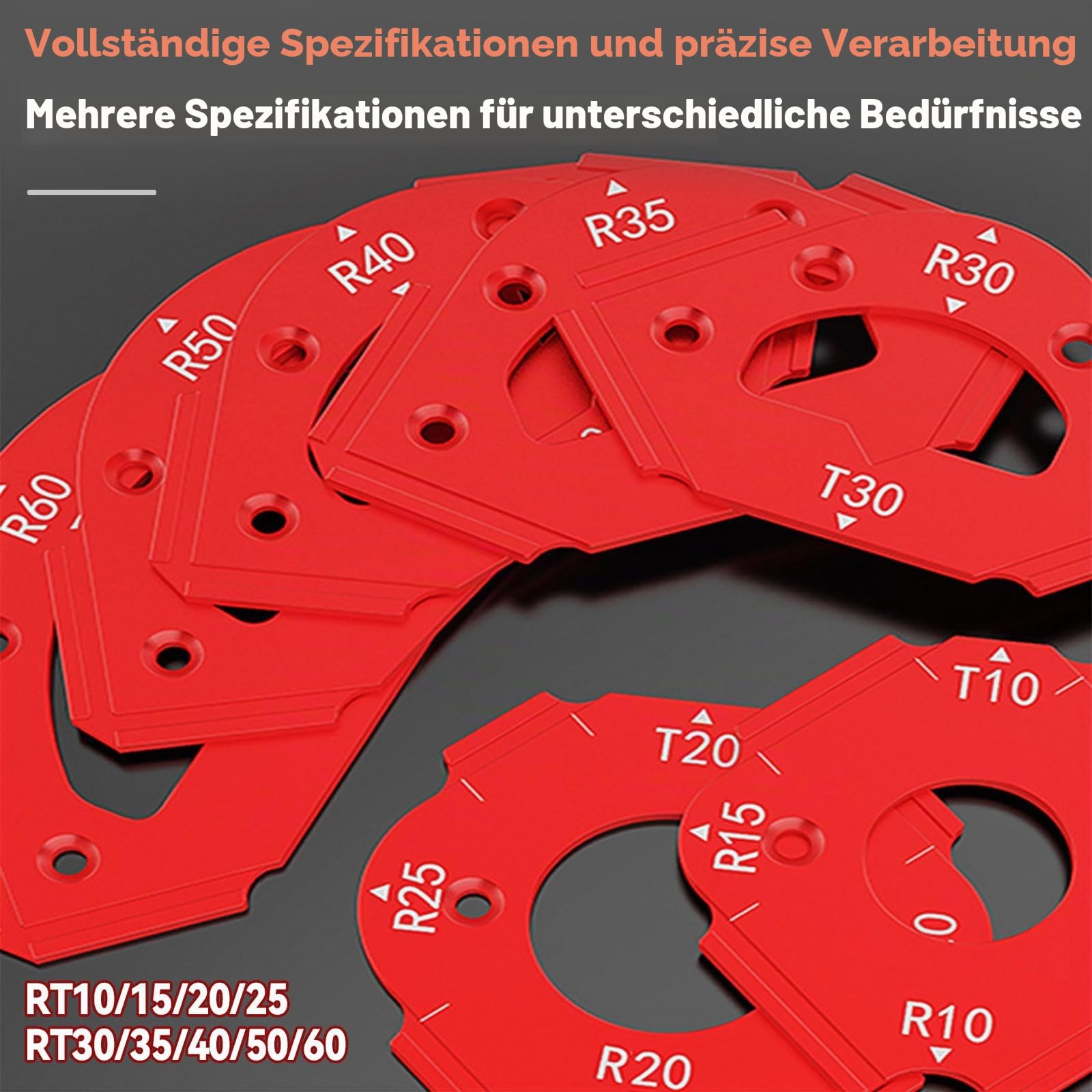 7 Stück Eckschablone Router Schablone, Router Eckschablone R10 R15 R20 R25 R30 R35 R40 R50 R60 T10 T20 T30 T35 T40 T50 T60 für Abschrägung Außen R, Innen R, T Ecke Positionierhilfe
