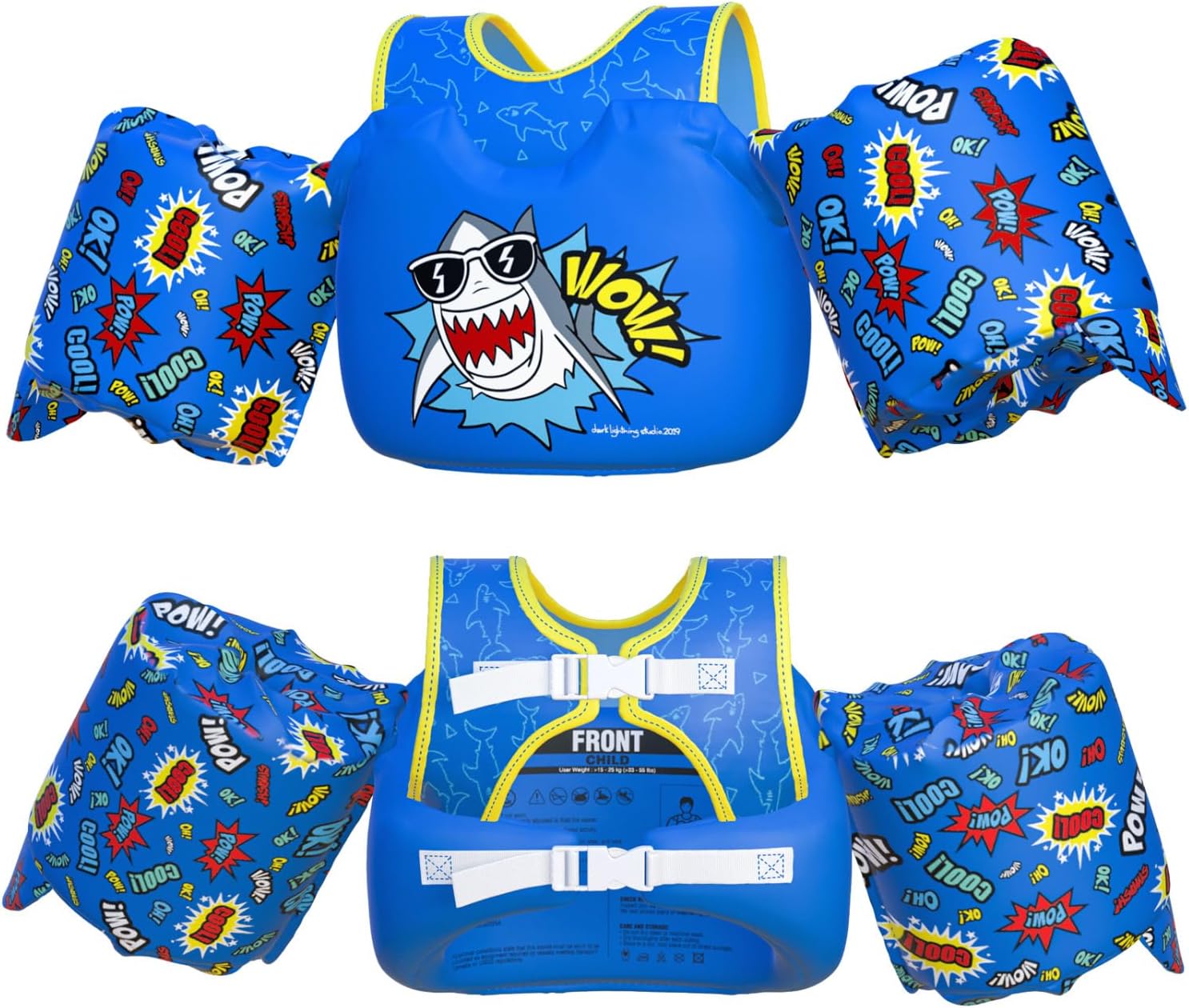 Dark Lightning USCG Coast Guard Approved Toddler Swim Vest for Age 2/3/4/5/6/7 Years Old, Kids Life Jackets with Arm Floaties 30-50 Pounds,Baby Water Wings in Sea/Pool/Puddle