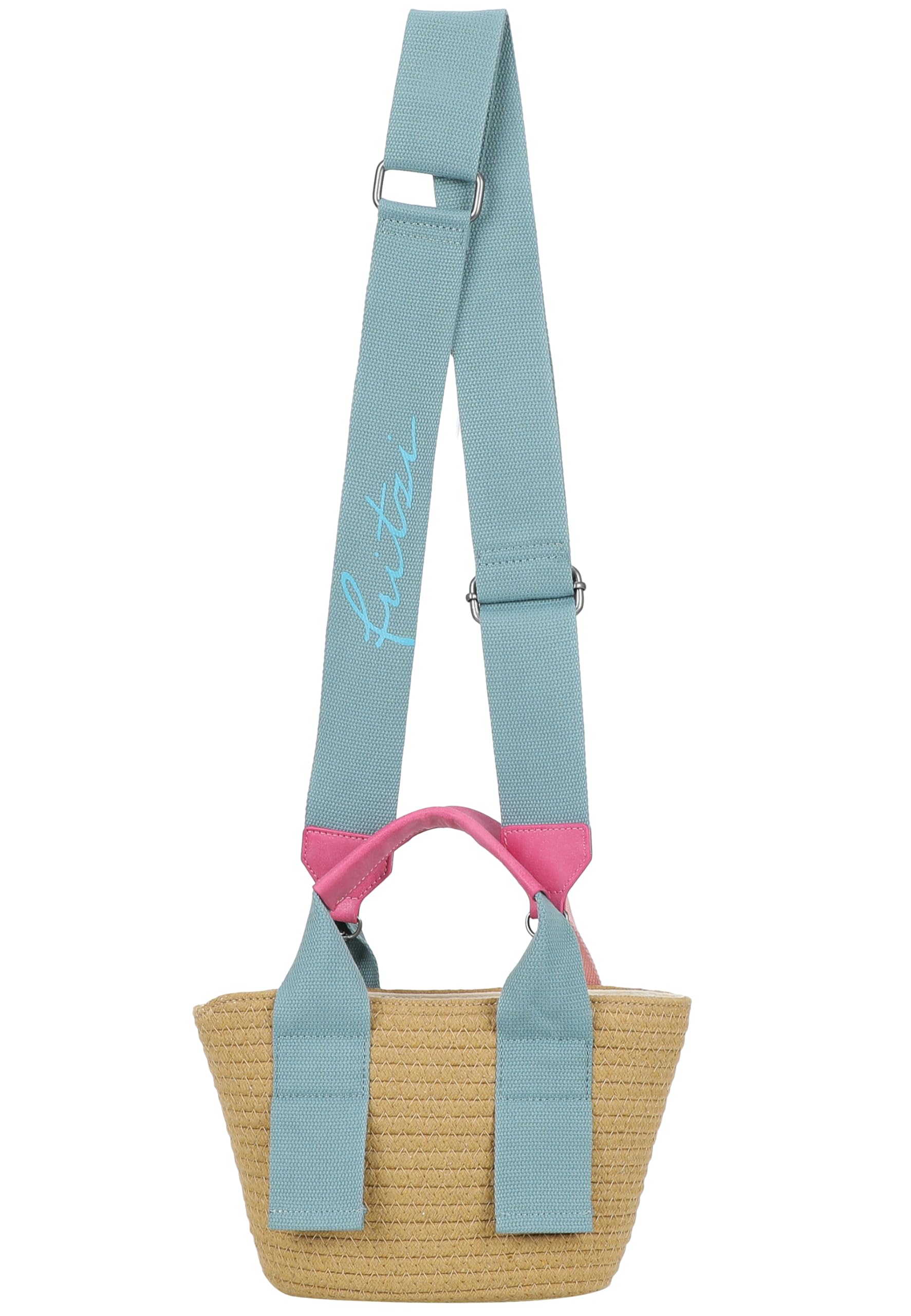 Fritzi Happy Summer Cross Umhängetasche Strohtasche Damen Crossbody Handtasche Festival Beach vegan Stroh-Optik 11 x 20 x 7 cm – Beige-Pink, Blue, Mint, Orange