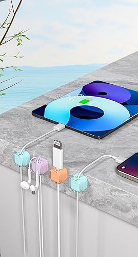 Miniatura 7 de Paquete de 6 organizadores magnéticos de cables y clips para cables, gestión de cables ajustables debajo del escritorio, soporte de alambre adhesivo