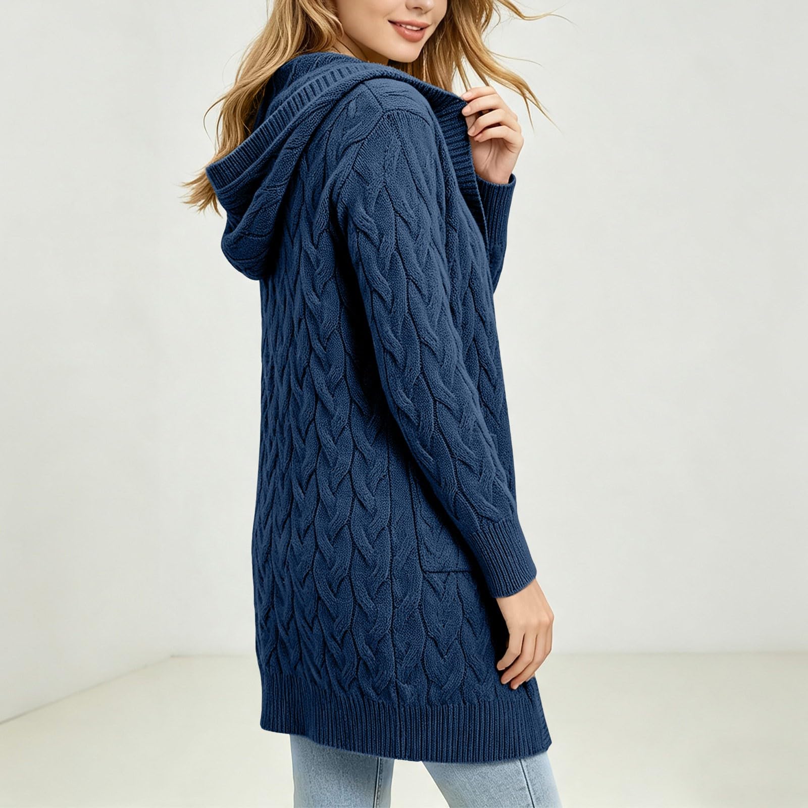 Gilet en Maille pour Femme, Torsades Texturées, Port Ouvert, Coupe Longue