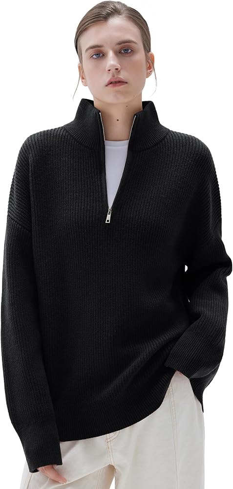 SUUKSESS Women Cashmere Oversized Quarter Zip Pullover Sweater