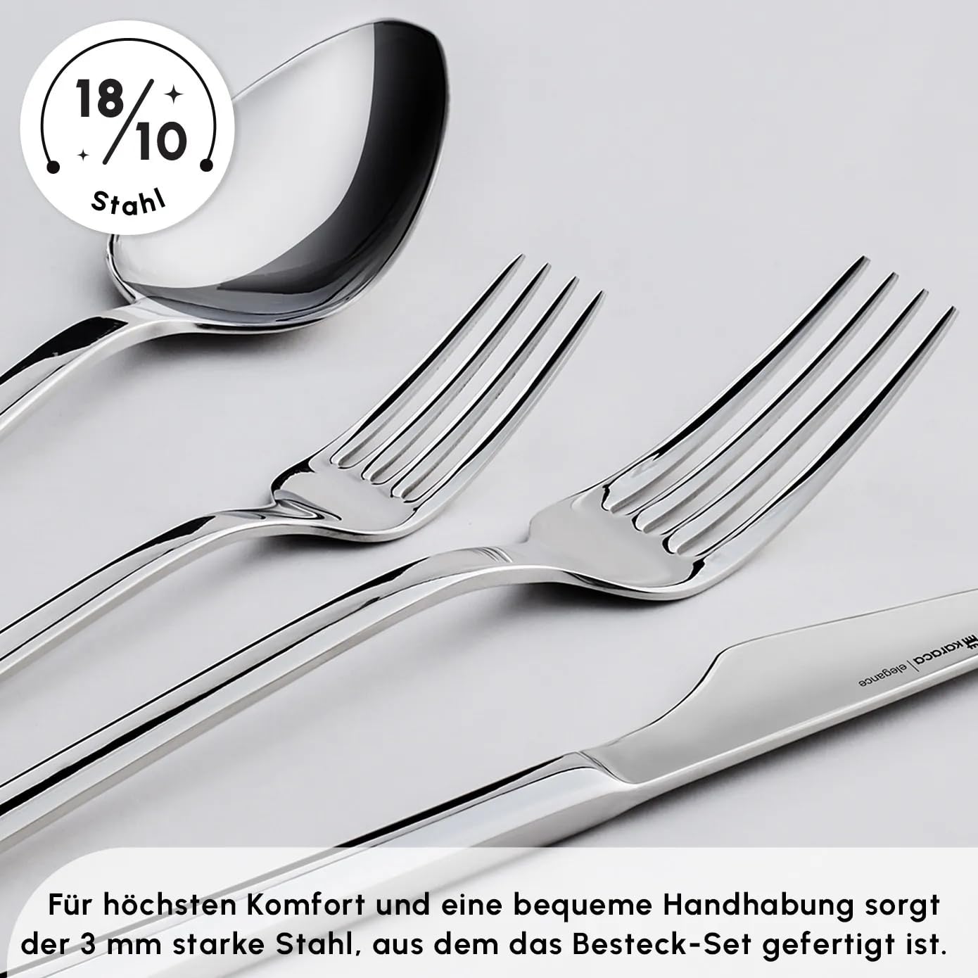 Karaca Sedir Elegance Besteck Set 12 Personen Spülmaschinenfest Essbesteck, 84 teilig Silver Besteckset