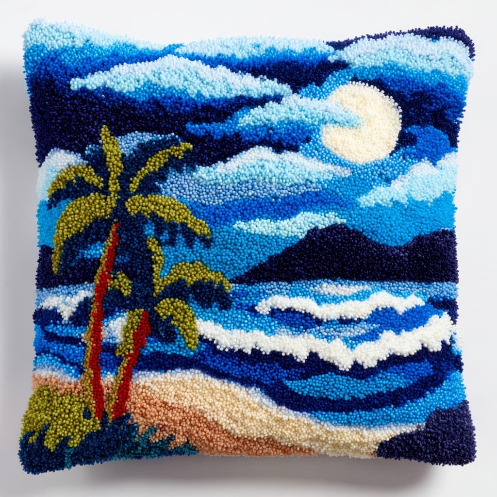 Henypt Latch Hook Cushion Kits Seaside Scenery