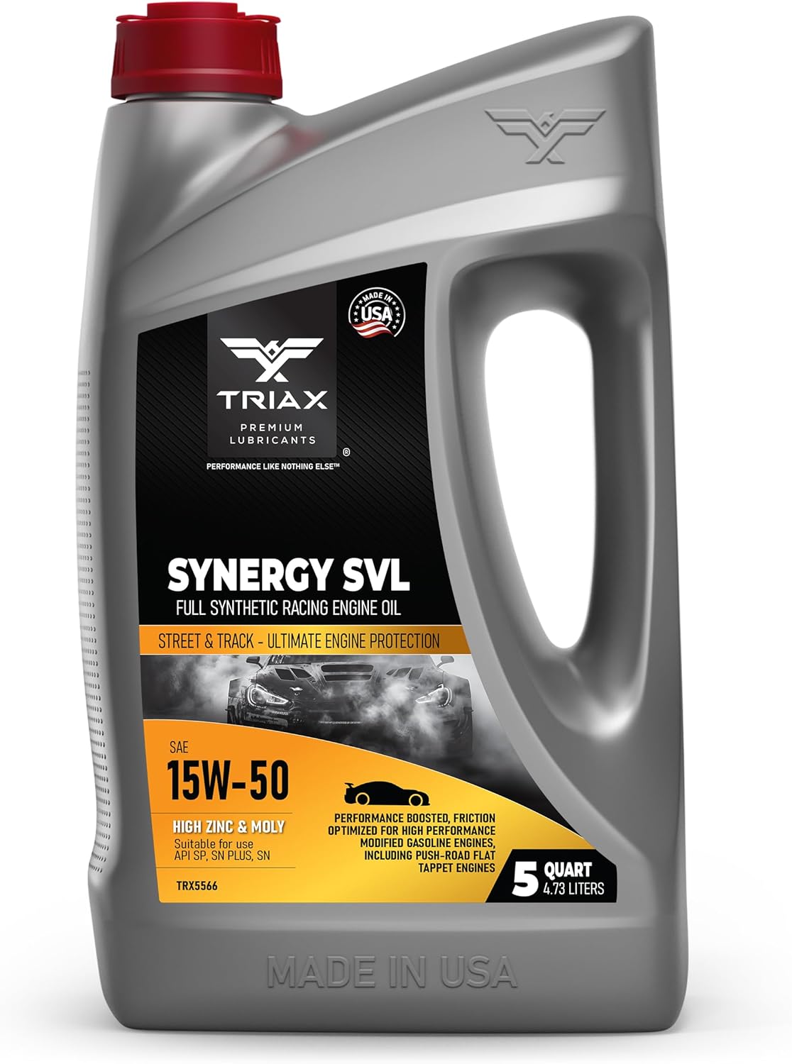 TRIAX Synergy SVL 15W-50 - Racing Grade, Full Synthetic Engine Oil - Street and Track Formulation - Loaded with Friction Modifiers - API SP Compatibility (5 Quart)