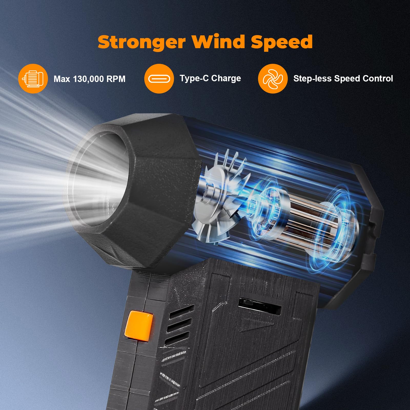 AURTEC Druckluft-Staubwedel – 130.000 U/min hohe Leistung mit 8000 mAh wiederaufladbarem Akku, Gleitgeschwindigkeitsregelung, leichtes tragbares elektrisches Luftgebläse für Computer, Kamera, Tastatur