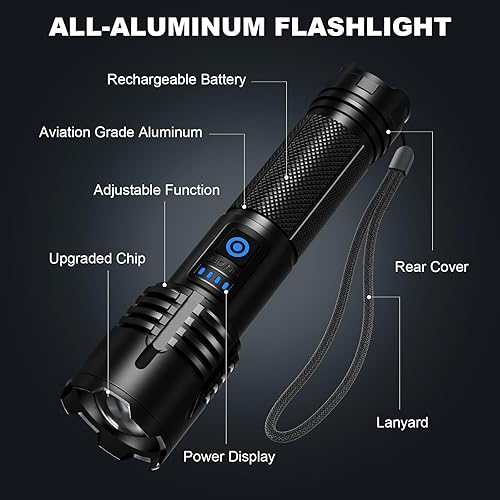 Miniatura 7 de Linternas recargables de alto lúmenes, 90,000 lúmenes, linternas LED súper brillantes con cable USB, ajustable y potente 5 modos, linterna
