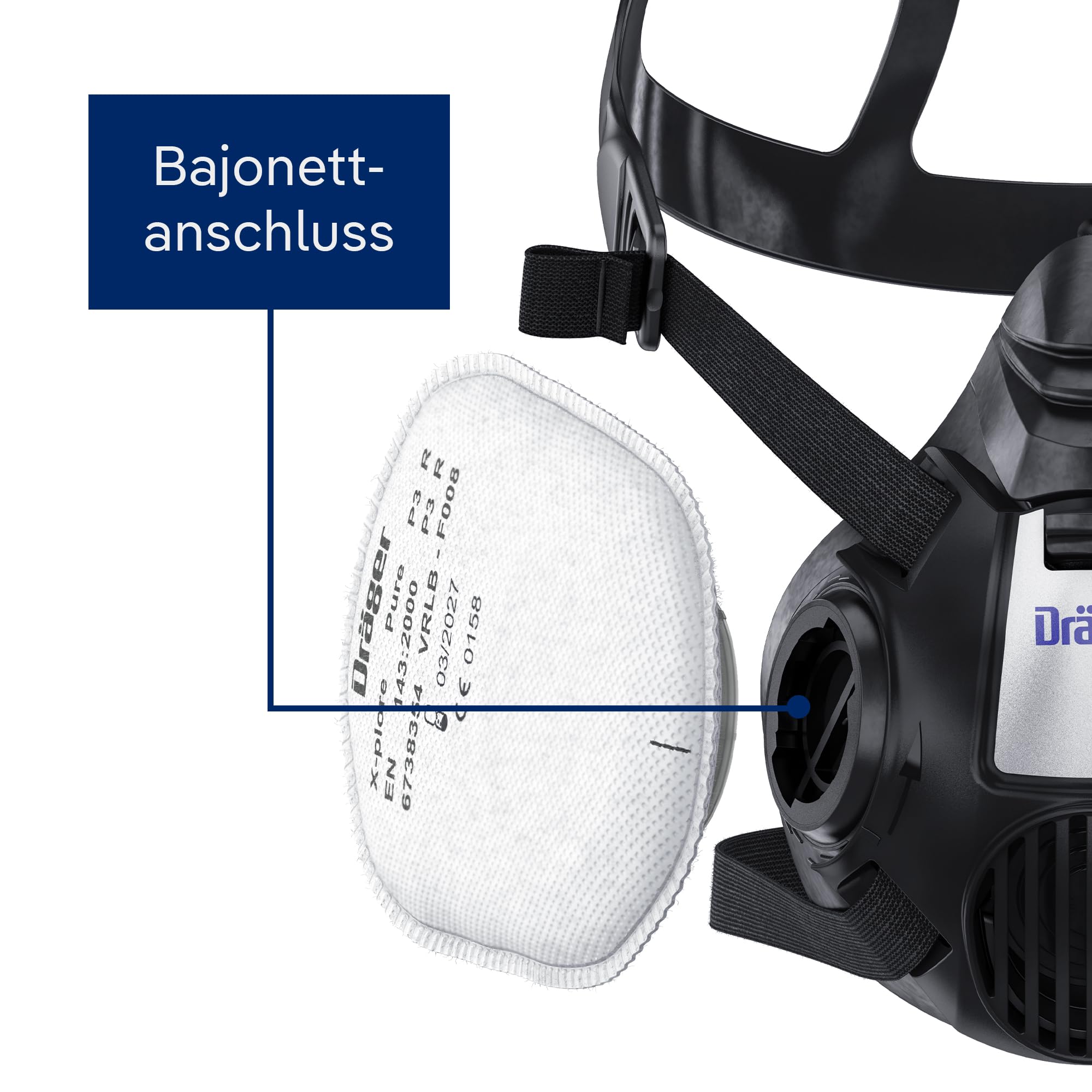 Dräger X-plore Bajonett Partikel-Filter Pure P3 für Aerosole/Partikel | Ersatzfilter für Voll- und Halbmasken X-plore 3300 - 3500 und 5500 - 10 Paar