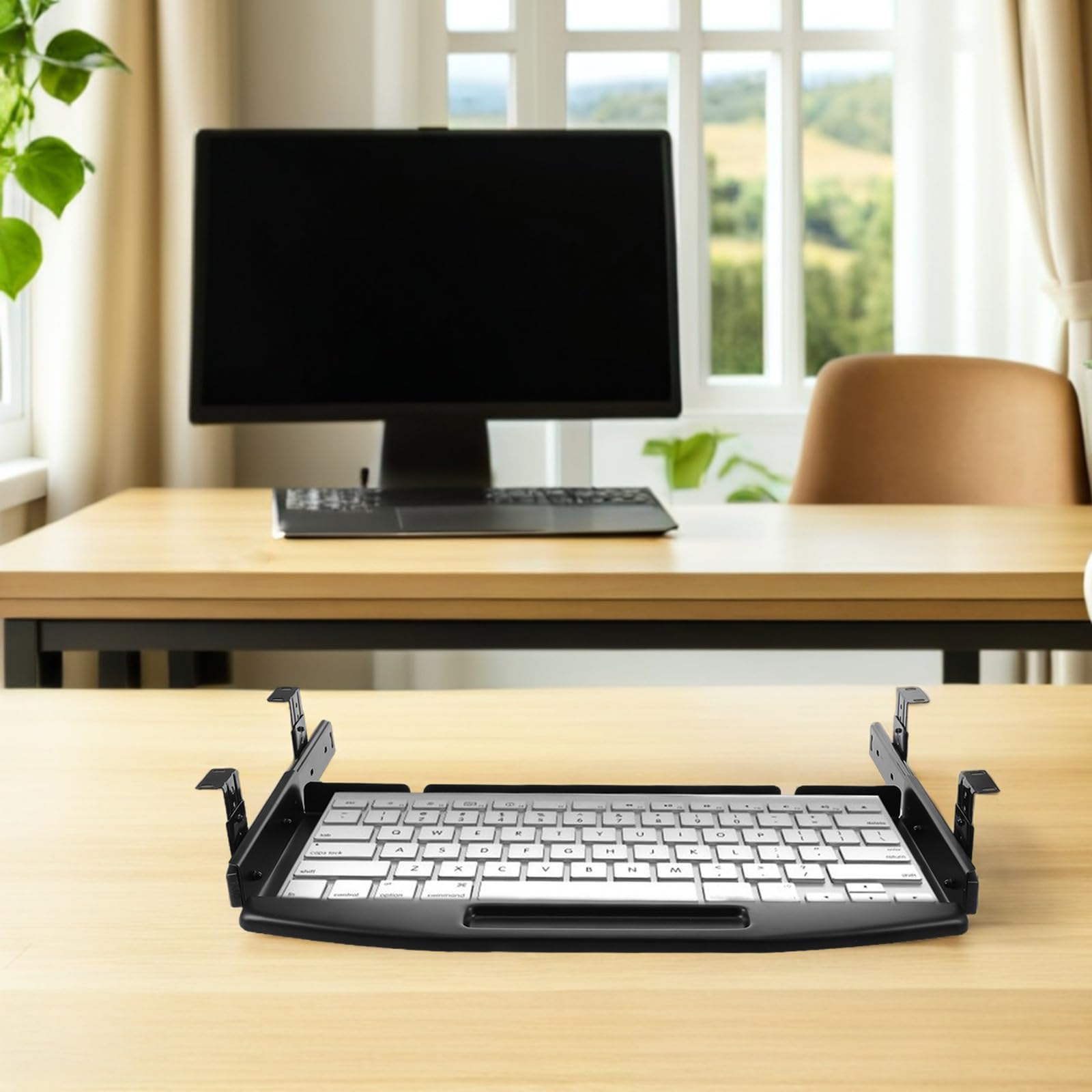 Lurrose Ausziehbare Tastaturablage aus Schwarzem Eisen mit Flexibler Höhenverstellung für Home Office und Gemeinschaftliche Arbeitsbereiche