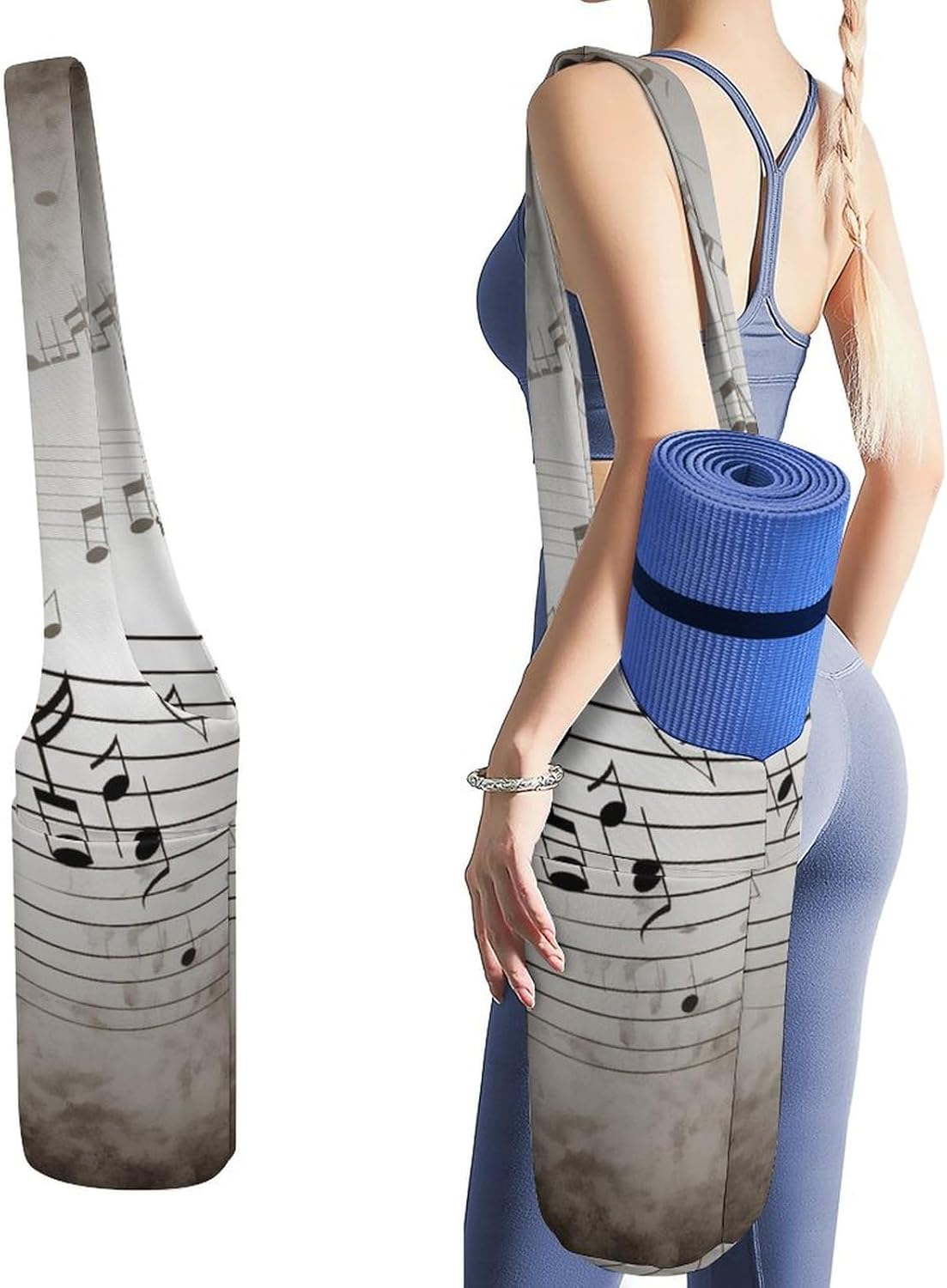 Music Note Wall Yoga Mat Bag Yoga Backpack Multi Pocket Exercise Yoga Mat Carrier Multi-Functional Storage Bag for Pilates Beach Travel And Everyday Use