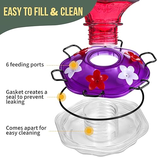 Miniatura 6 de Billion Sky Comedero para colibríes, botella en forma de linterna, 6 puertos de alimentación de flores de simulación, 26 onzas líquidas, comederos