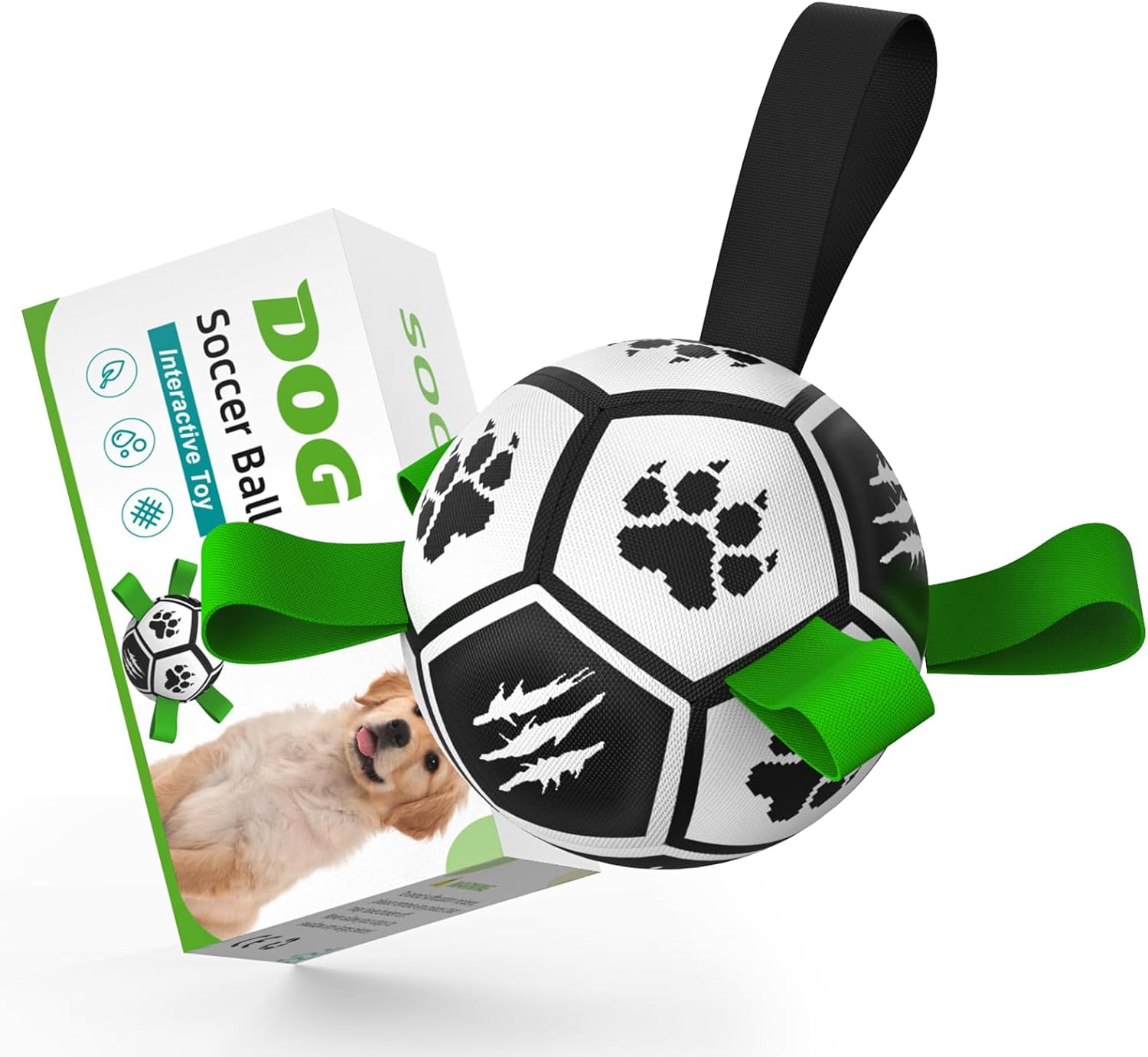 Diman Dog Soccer Ball: 7 Inch Dog Toy Balls with Straps,Durable Outdoor Dog Toys for Medium Large Pets, Dog Birthday Gifts (Black)
