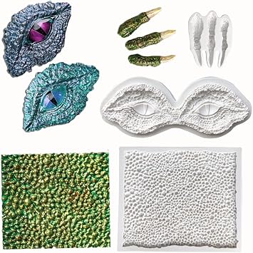 3pcs Dragon Themed Dragon Eyes Dinosaur Claws Skin Silicone Molds for DIY Fondant Candy Making Tools Chocolate Mold Gum Clay Biscuit Plaster Resin Cupcake Topper Cake Border Decor Moulds