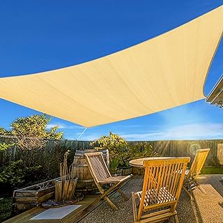 Artpuch Sun Shade Sail, 8'x12' Beige Rectangle, Curved Edged Commercial Grade 185GSM Permeable Outdoor