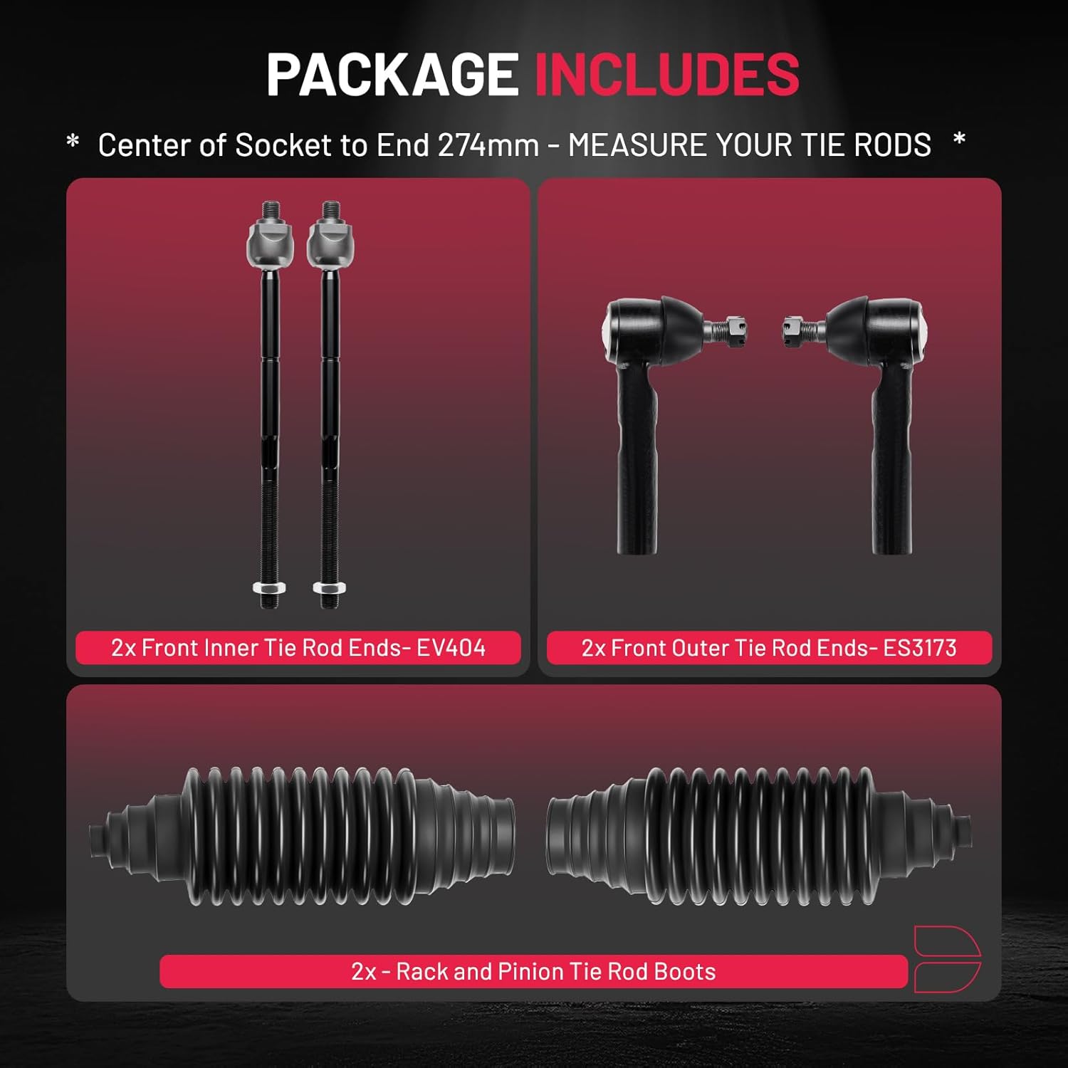 BDFHYK 6pcs Tie Rod Ends Kit Compatible with Dodge Neon 2000-2005,2*Inner tie rod EV404+2*Outer tie rod ES3173+2*dust cover