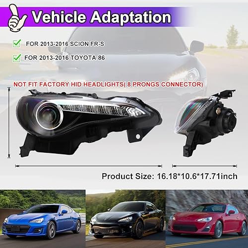 Miniatura 4 de Nixon Offroad Faros delanteros para Toyota 86  Subaru BRZScion FR-S 2013-2016, proyector LED DRL, luces direccionales de repuesto de haz alto y