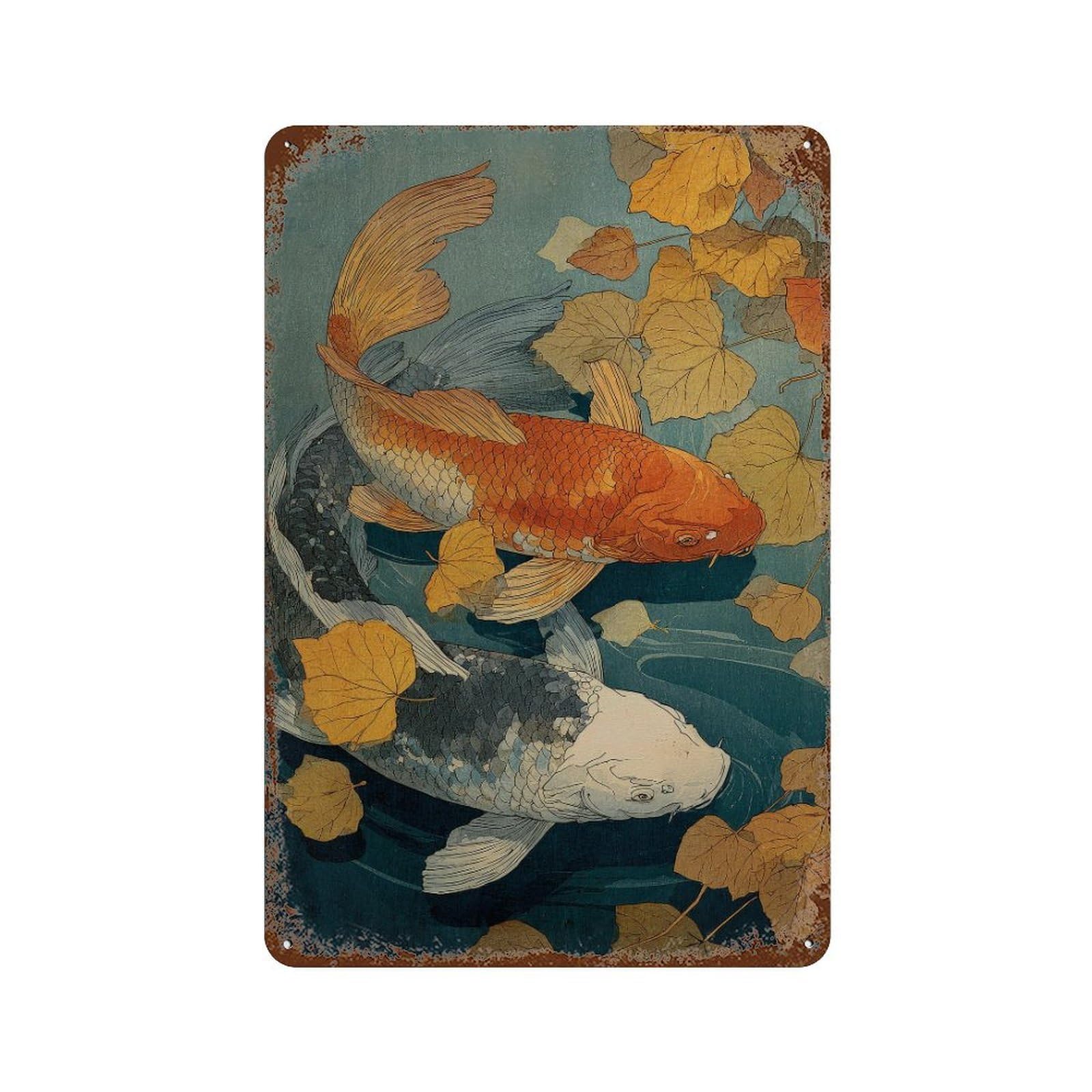xiaoxiaoshen Koi Fish. Traditional Japanese Ukiyo Wall Decor Art Metal Tin Poster Modern Home Decor Art Home Bar Shop Decorations Vintage Sign 30x20cm