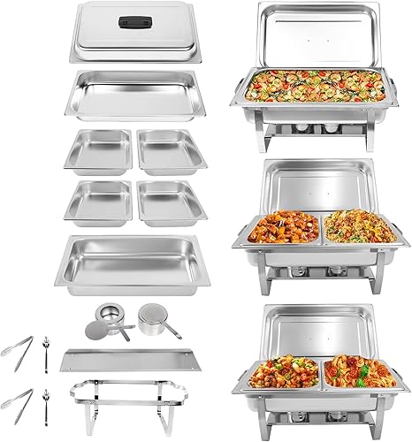 Miniatura 1 de Juego de 5 sartenes de acero inoxidable de 8 cuartos con tamaño completo y 4 12 sartenes de tamaño portátil para servir alimentos para catering,