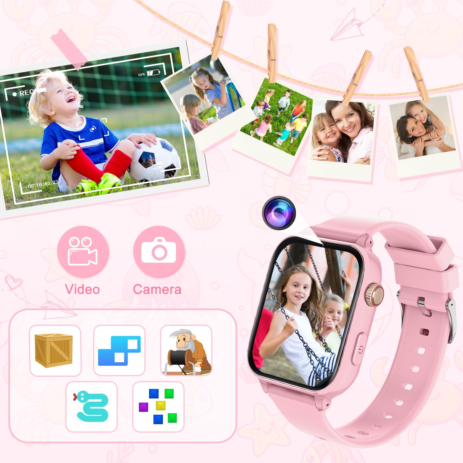 Smartwatch Bambini GPS 4G, Orologio Intelligente con Telefono Videochiamata | Chat, SOS, Sveglia, Contapassi, Camera, Modalità Classe, Gioco, Smart Watch per Ragazza e Ragazzo 4-12 Anni Regalo, Rosa