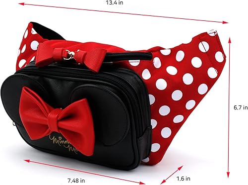 Miniatura 3 de Winghouse x Minnie - Cangurera de lunares con cinta roja de Minnie, bolsa de viaje para niñas y mujeres (talla L), Rojo -