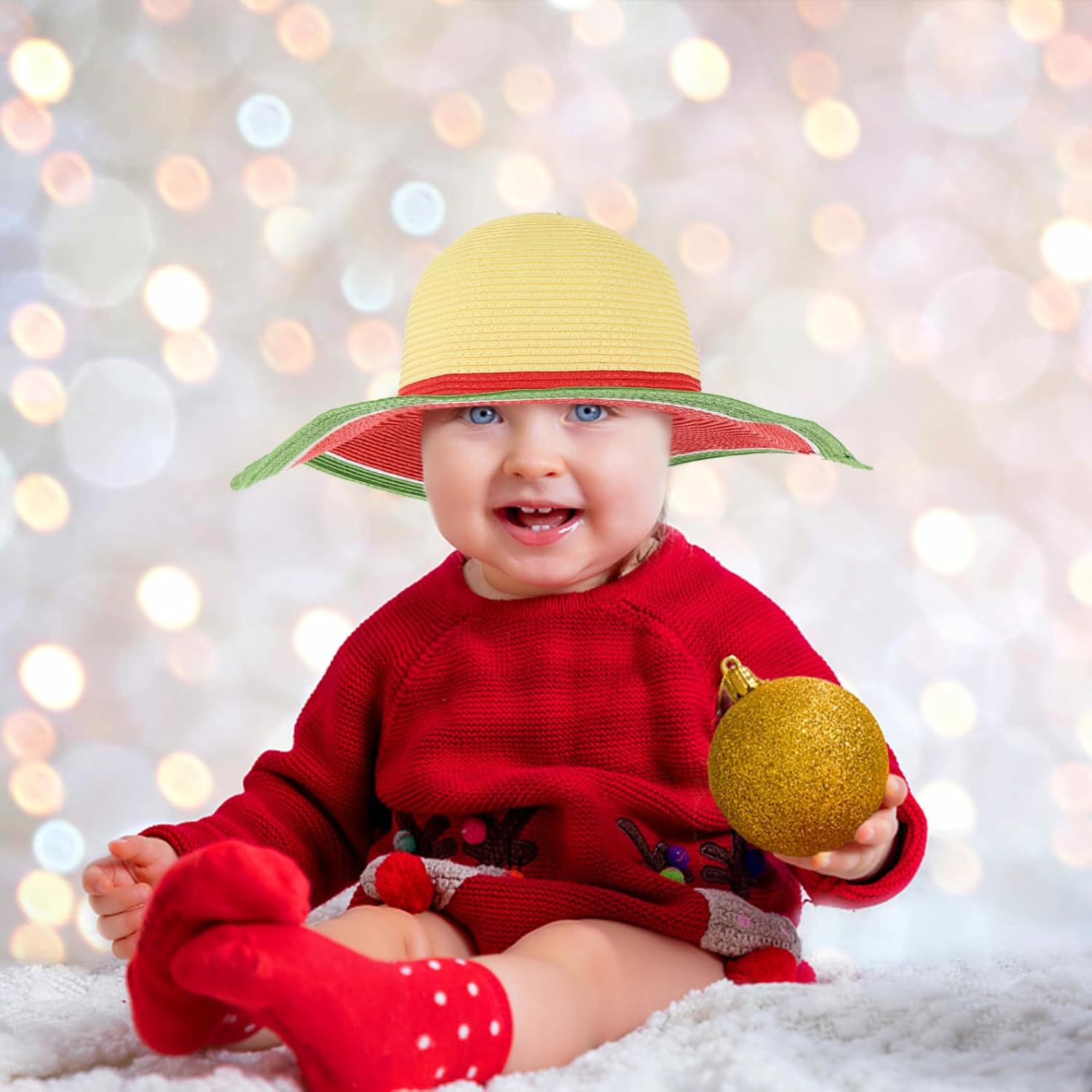 Parent Pink Strawberry Pattern Straw Sun Hat, Colorful Handmade Weaving Outdoor Sunhat for Adults 56-58cm Summer UV Protection