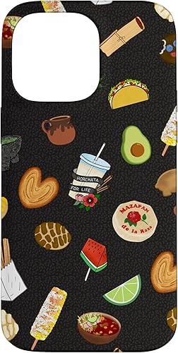 Funda para iPhone 14 Pro Max Black Antojitos Mexican Food Latino Tacos Pan Dulce