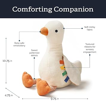 Itzy Ritzy Snuggles Plush Toy Soft Stuffed Animal for Babies, Kids & Adults Sensory Ribbons & Textured Fabrics for Tactile Play Cozy & Cuddly Companion for Newborns & Up (Goose)