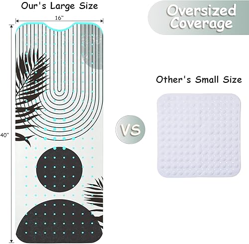 Miniatura 8 de Tapete para bañera antideslizante, bohemio, extra largo, con ventosas y agujeros de drenaje para adultos, niños y ancianos, 39.5 x 15.8 pulgadas