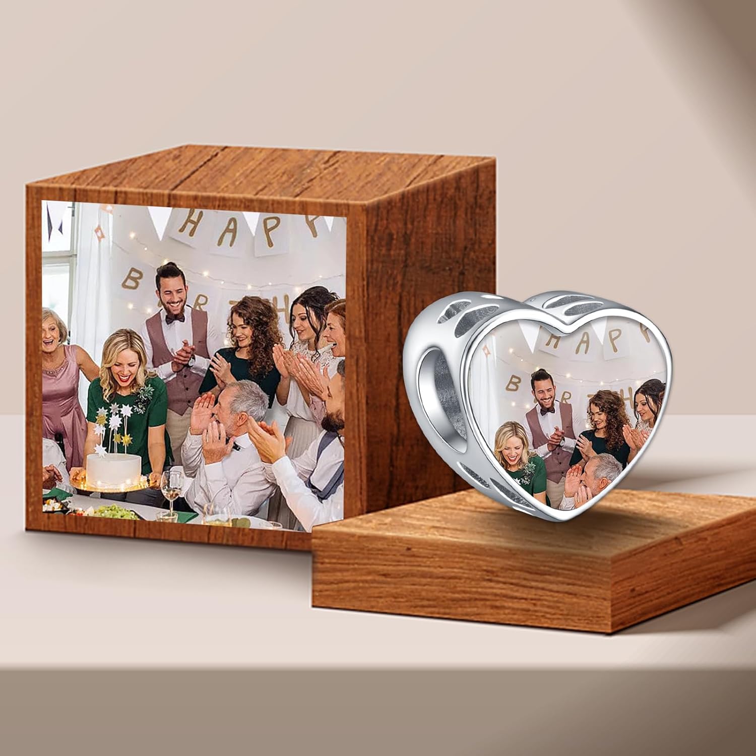 NINGAN Personalized Photo Charms 925 Sterling Silver for Bracelets Necklaces, Customized Engraved Heart Round Family Tree Dad Mom Love Bead Dangle for Women Wife - Image 5