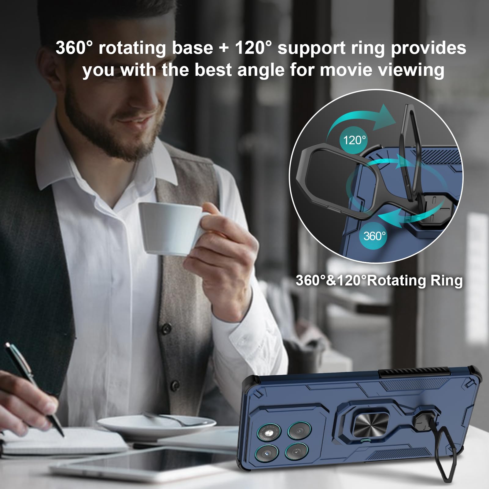 Funda para CMF Phone 2 Pro, Carcasa Antigolpes con Soporte anular metálico, Case Protectora de Grado Militar, Negro — view 1234