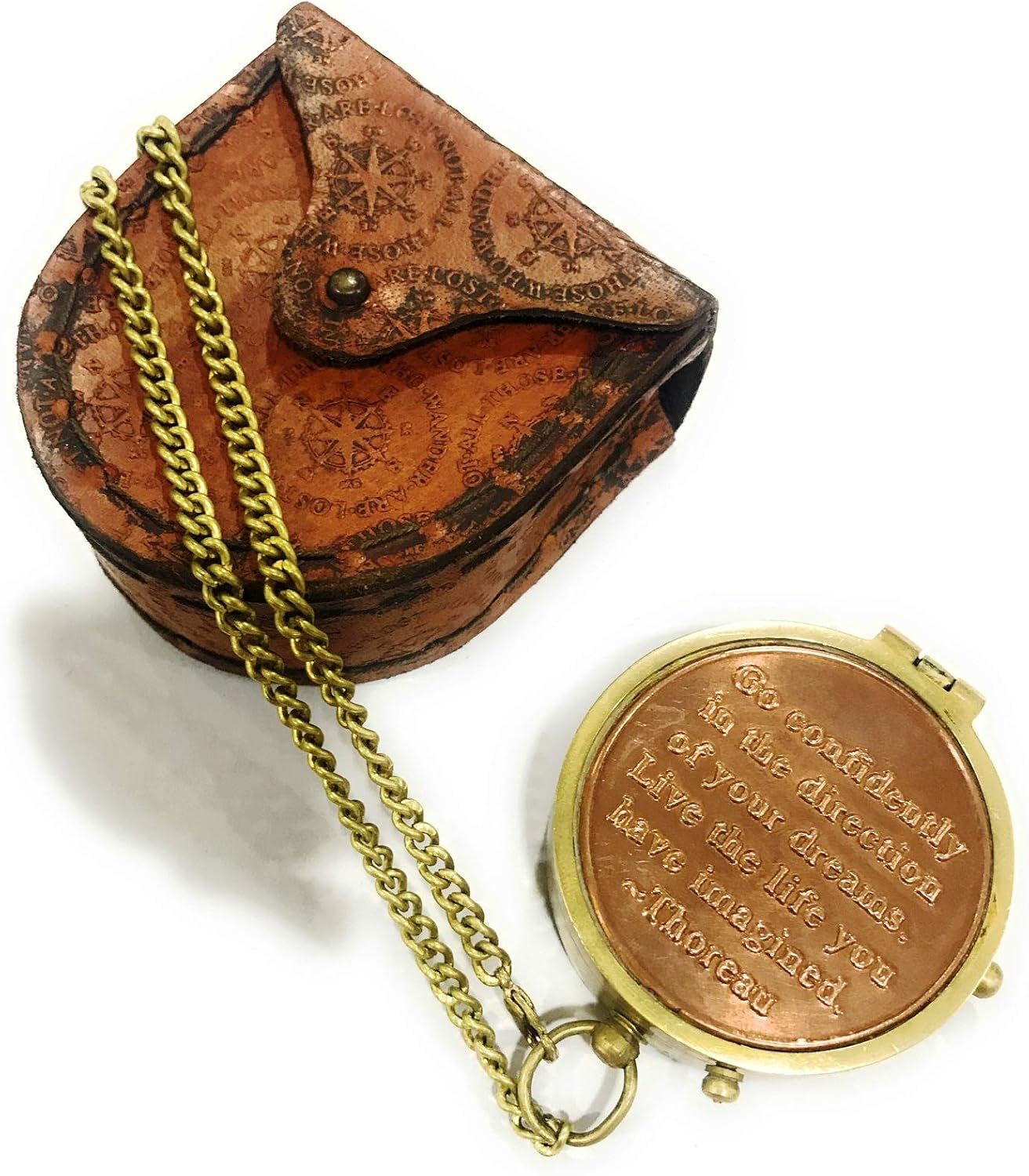 NauticalMart Thoreau's Go Confidently Quote Engraved Compass with Stamped Leather case Camping Compass, Boating Compass, Gift Compass, Graduation Day Gifts