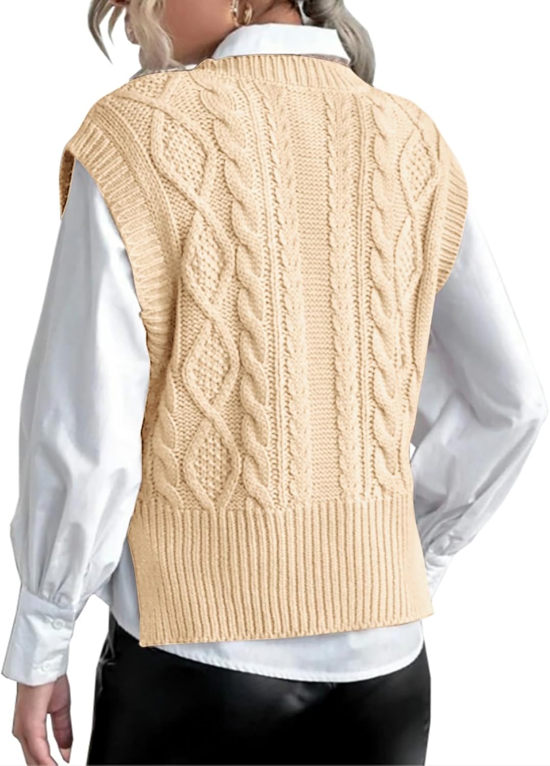Sweater Vest for Women V Neck Sleeveless Knit Solid Casual Ribbed Preppy Pullover Tops - Image 4