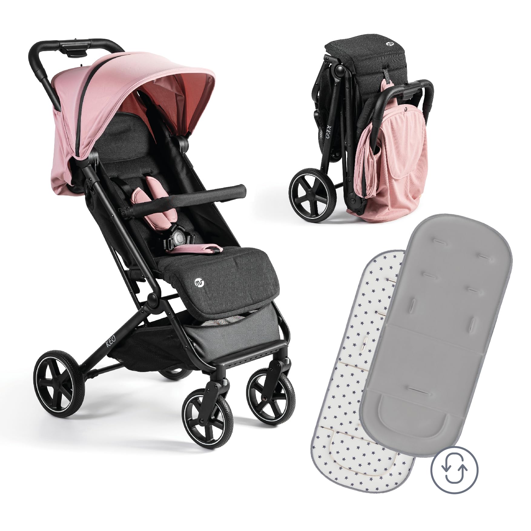 MS BabyWorld – Keo + Colchoneta – Silla de paseo ligera hasta 22 kg | Colchoneta reversible | Capota extensible | Plegado tipo libro | Ruedas grandes | Ultraligera y compacta