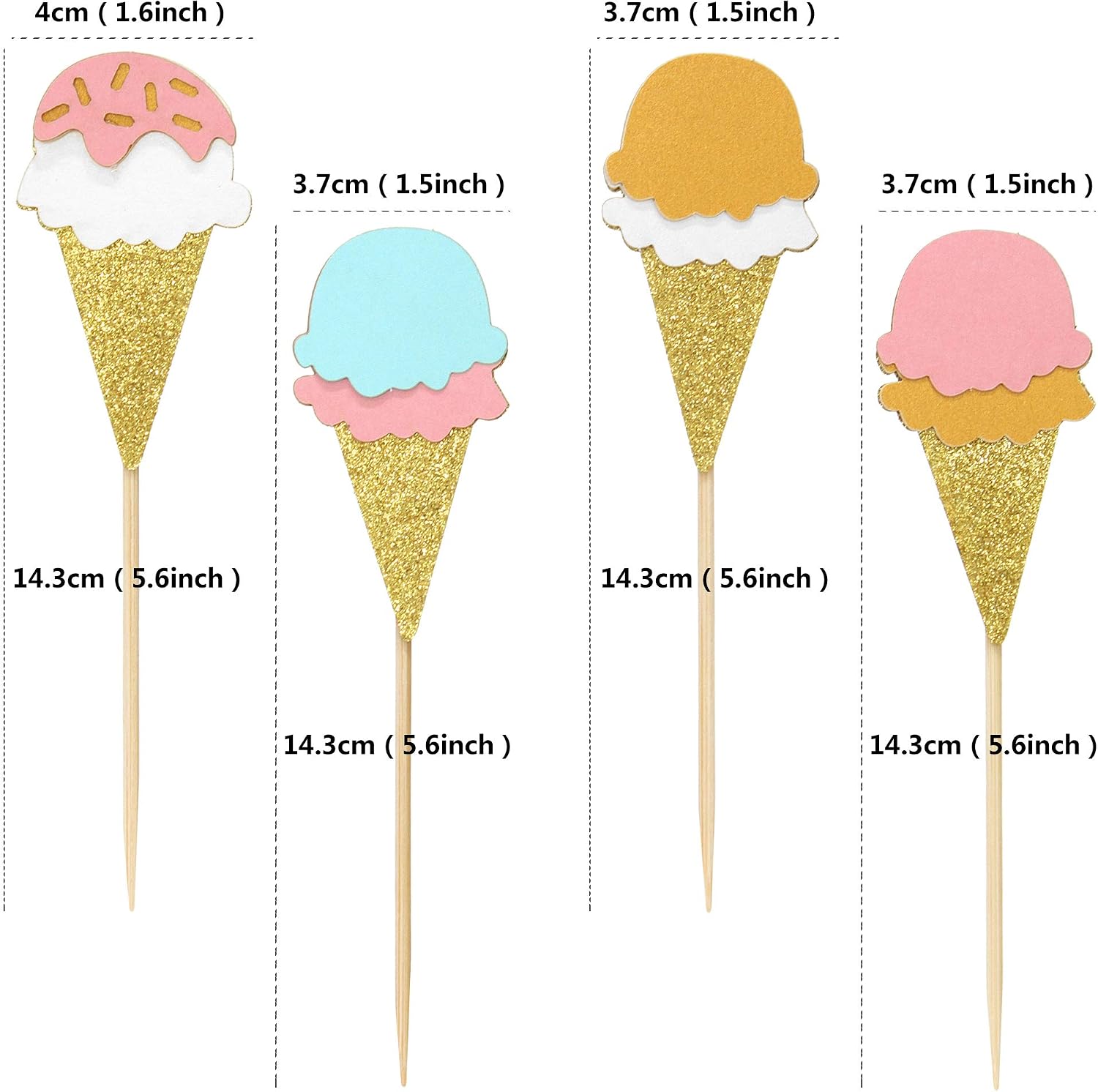 Ercadio 24 Pack Ice Cream Cupcake Toppers Glitter Cupcake Picks for Baby Shower Birthday Summer Hawaii Theme Party Cake Decors