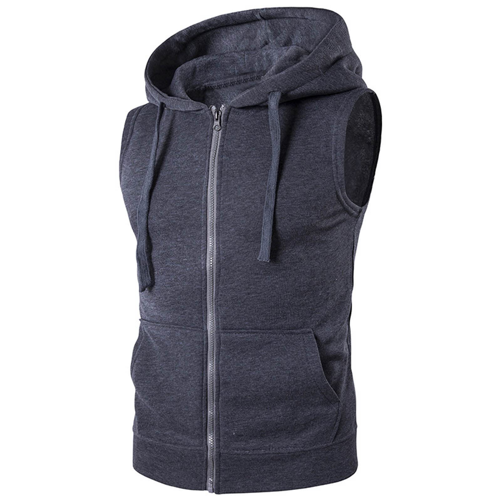 Mens Workout Hooded Tank Tops Zip Up Sleeveless Workout Gym Shirts Slim Fit Hoodies Sweatshirt Zipper Vests