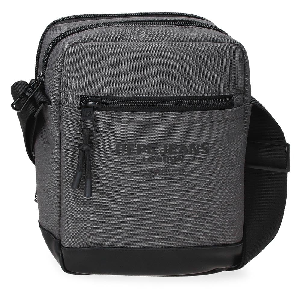 Pepe Jeans Waltford Shoulder Bag Two Compartments Grey 17 x 22 x 7.5 cm Synthetic Leather and Polyester by Joumma Bags