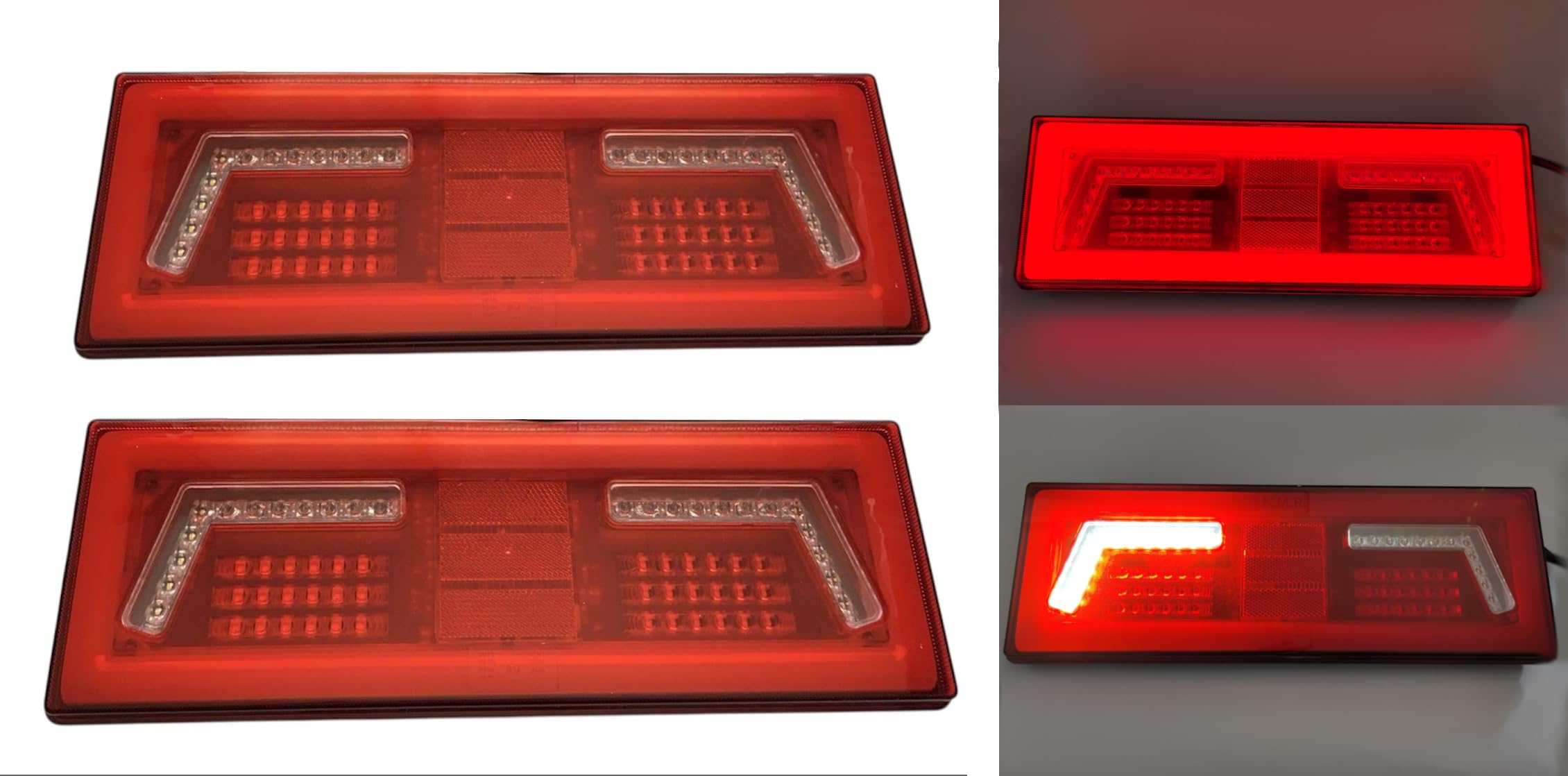 LED Rückleuchten Set 12V 24V mit Neon-Effekt 96/106 LED – 2x Rücklicht für LKW Schlepper Traktor Bagger – E9, Kombileuchte mit Rückfahrlicht & Nebelschluss (106 LED - Neon-Effekt-Licht)