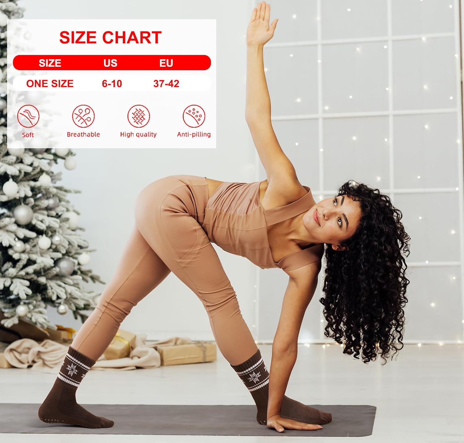 Grip Pilates Crew Socks for Women, Non Slip Yoga Socks with Grips for Barre Hospital Grippy Sticky Sock - Image 4