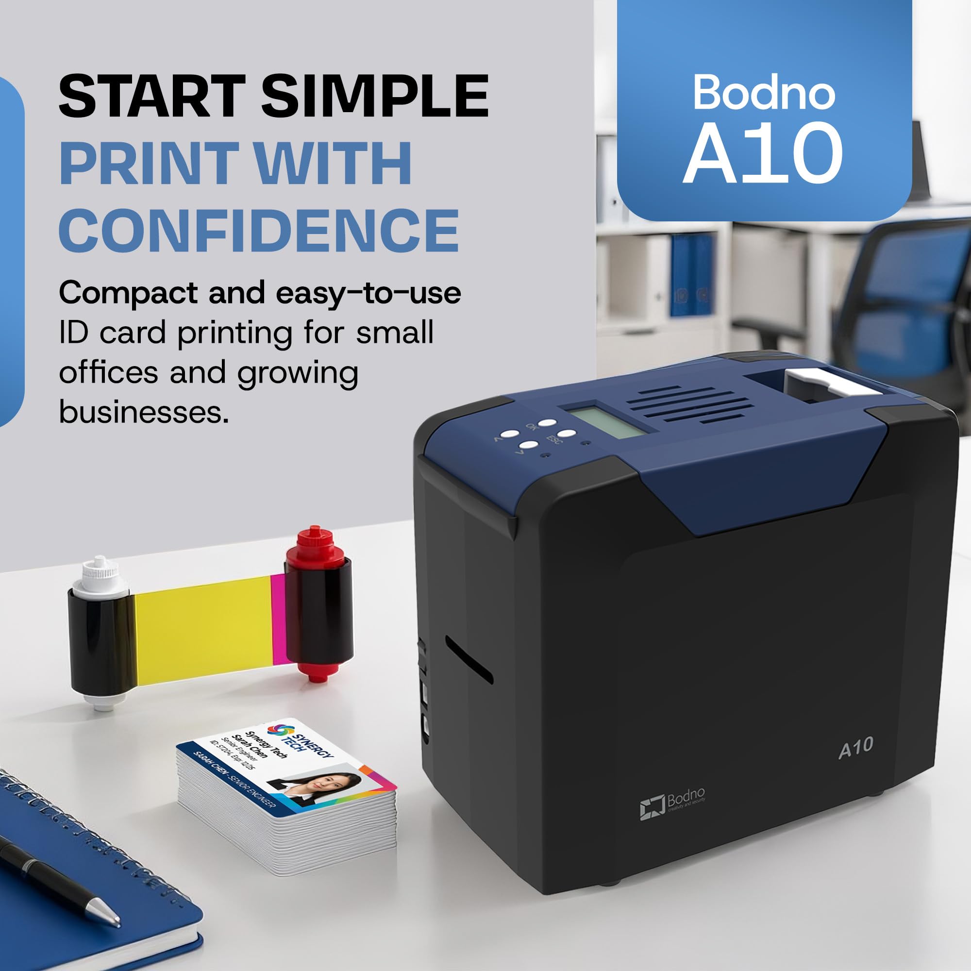 Bodno A10 einseitiger ID-Kartendrucker und komplettes Zubehörpaket mit Bronze Edition Software
