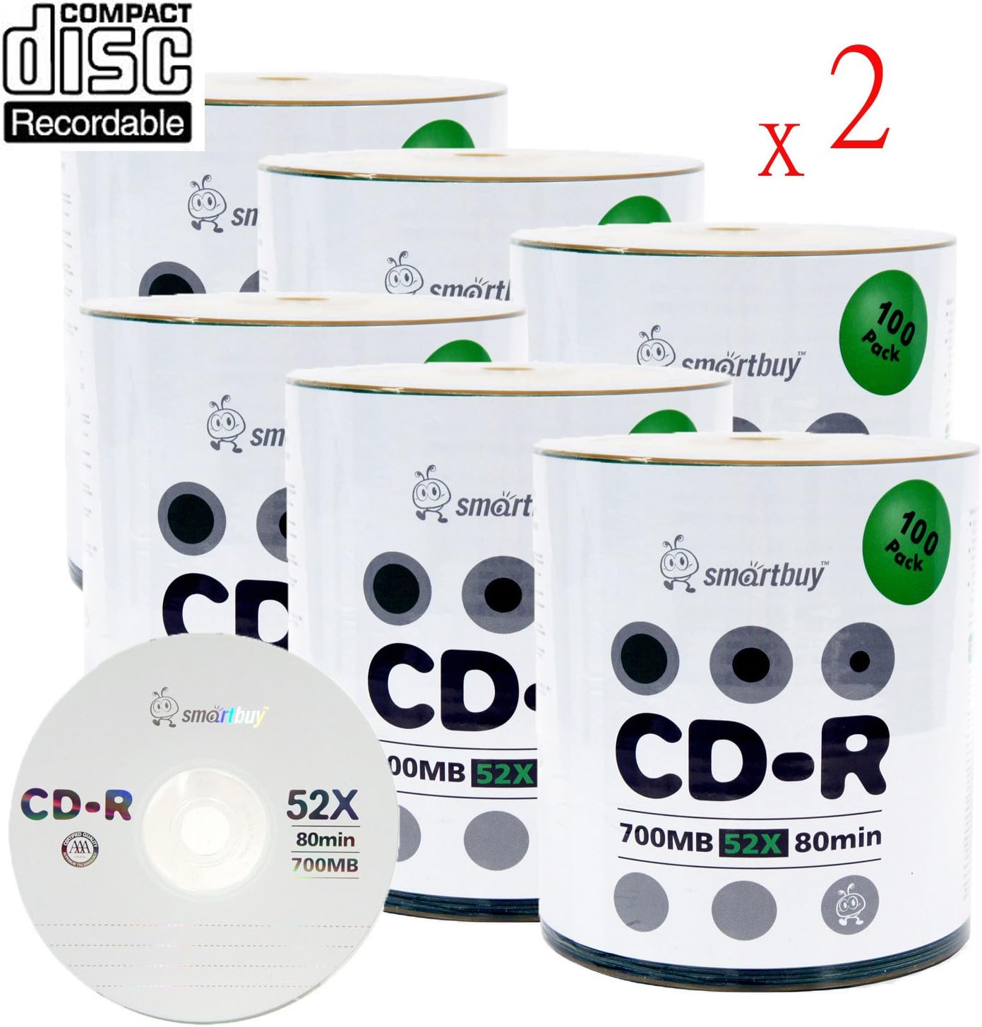 Smartbuy 1200-Disc 700MB/80Min 52x CD-R Logo Top Blank Data Recordable Media Disc