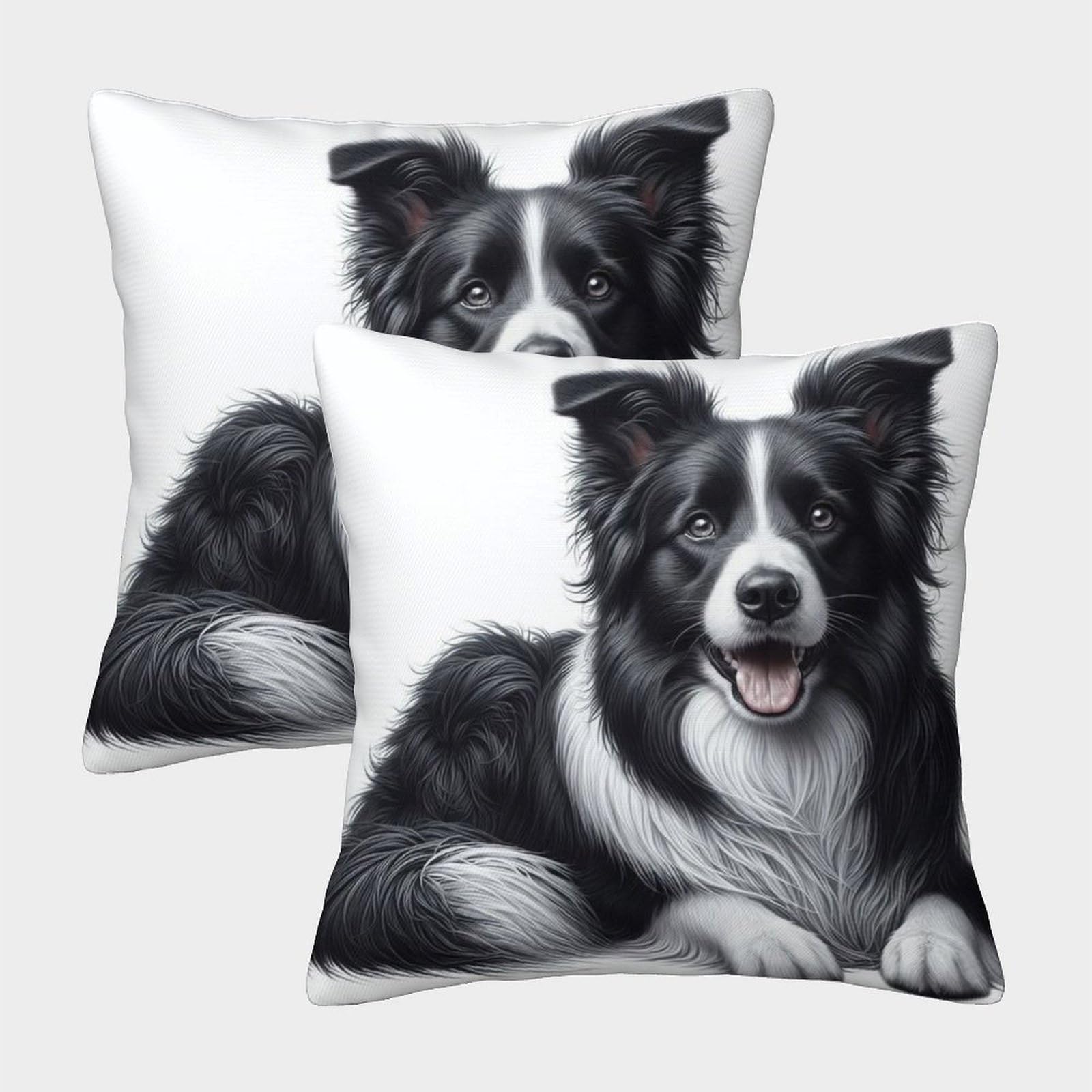 PHQAZWSXE Border Collie Pillow Cases Set of 2 Cozy Pillowcases Animal Cushion Cover with Zipper Decorative Sofa for Living Room Bedroom 40x40cm