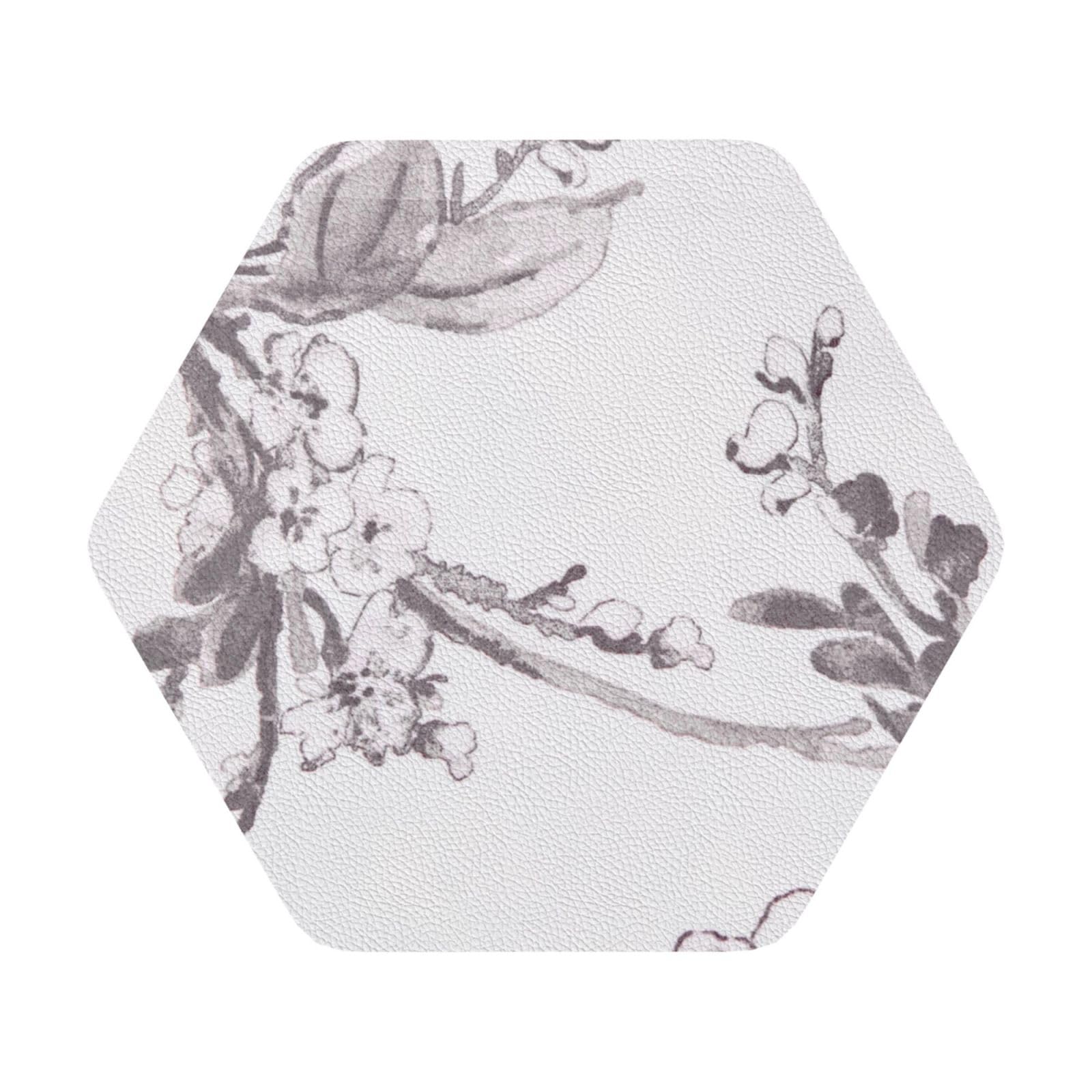 Floral Graphite PU Leather Coasters Set of 6 Hexagon Drink Coasters