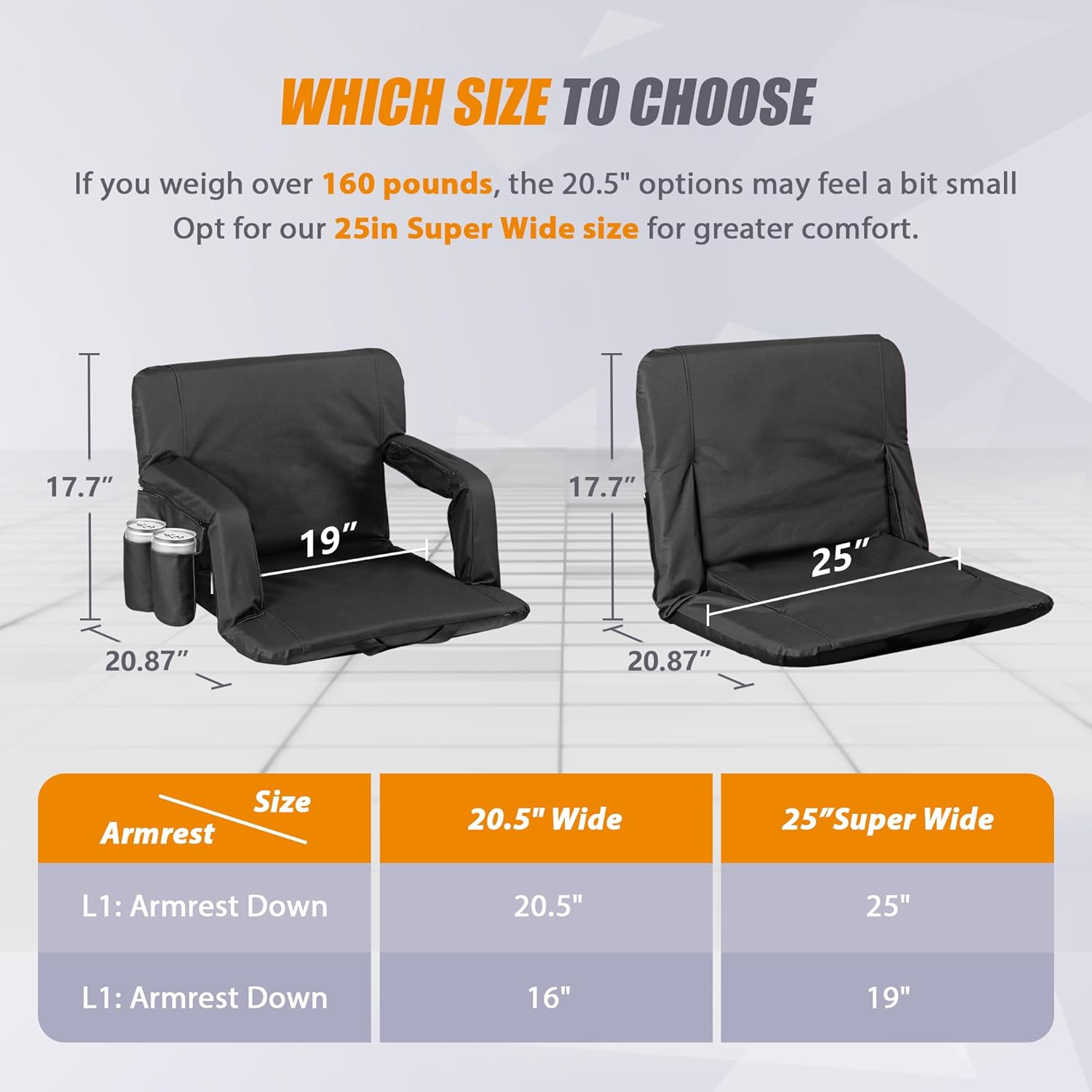 Wide Stadium Seat for Bleachers with Back Support -2 Pack Reclining Adults Camping Stadium Chair Extra Thick Cushion Bleacher Seats Waterproof Black