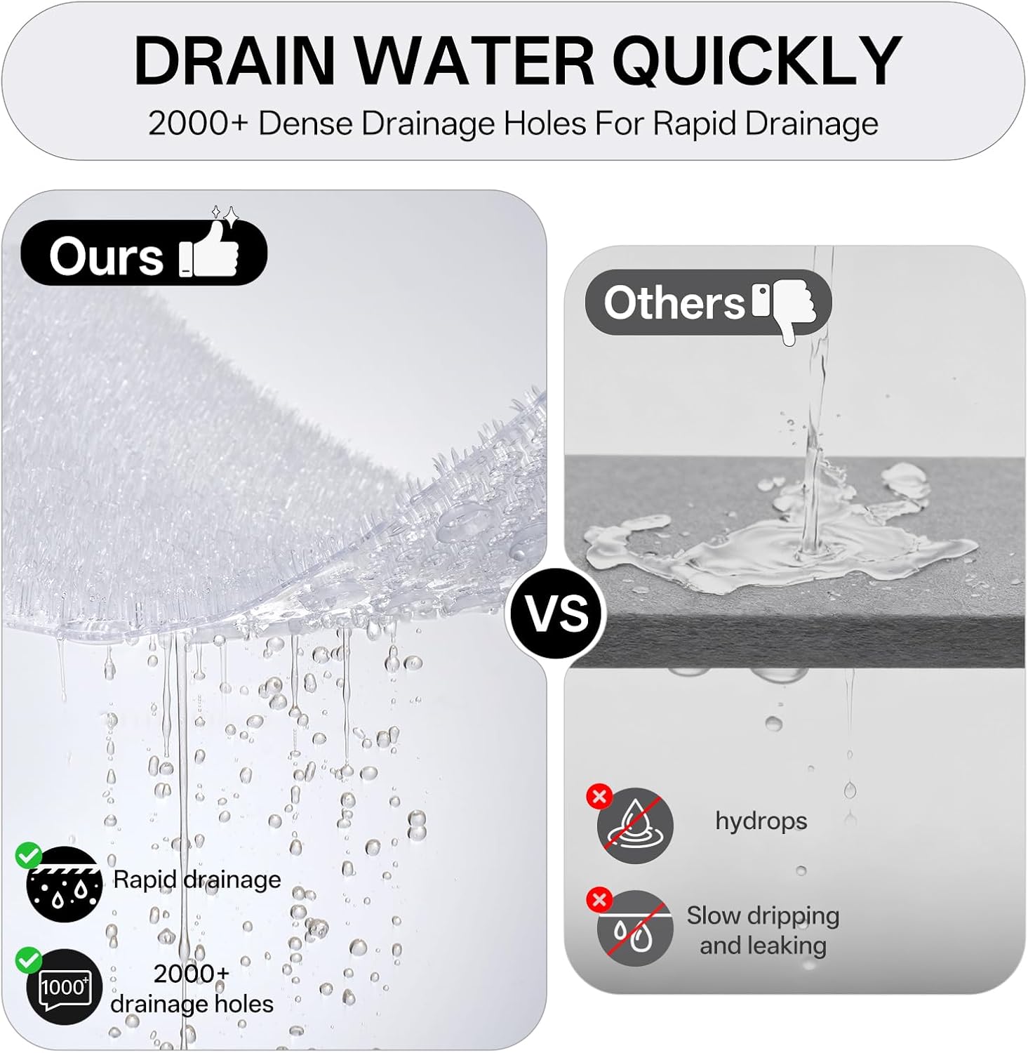 Non Slip Shower Mat, 16x27 Exfoliating Foot Scrubber Mat with Suction Cups and Drain Holes, Quick Drying Soft Bathtub Mat, Machine Washable Drainage Bathroom Mat, Transparent