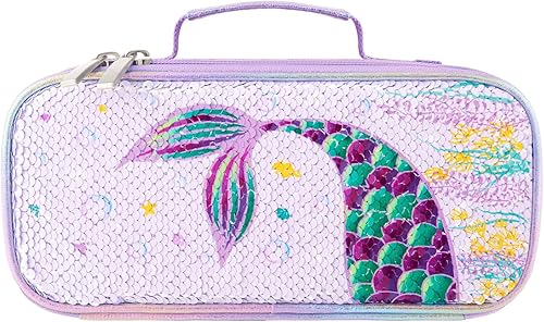 WERNNSAI Estuche para lápices de sirena con lentejuelas – Caja reversible con purpurina para niños, estuche brillante para lápices de primaria,