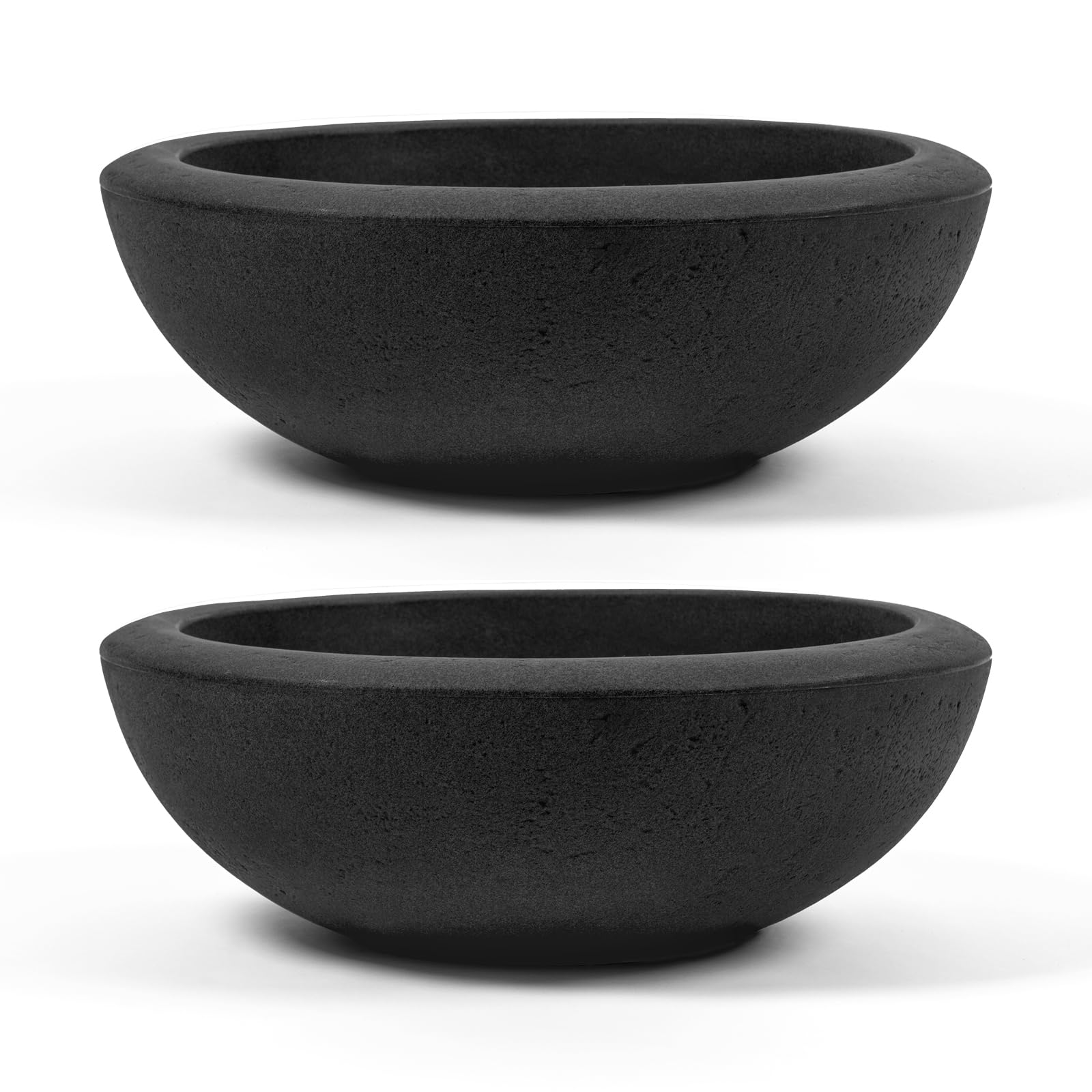 ARBORA 26" Santorini Bowl 2-Pack with Classic Black Finish - Polyresin Indoor and Outdoor Planters, Durable, Weatherproof, Lightweight, Large Plant