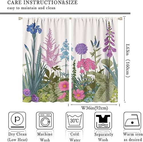 Miniatura 547 de Retro 70s Floral Blackout Window Curtains, Watercolor Flower Plant Rustic Modern Style Pattern Window Drapes, for Bedroom Living Room 42x45in 2