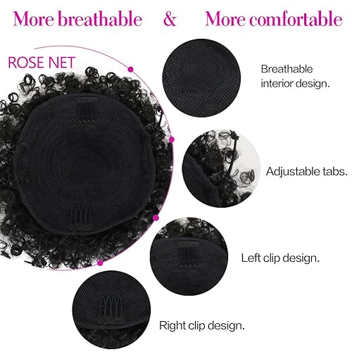 Miniatura 4 de LEOSA Cola de caballo afro con cordón corto afro rizado afro con clip de cola de caballo sintético rizado hecho de fibra Kanekalon extensiones de