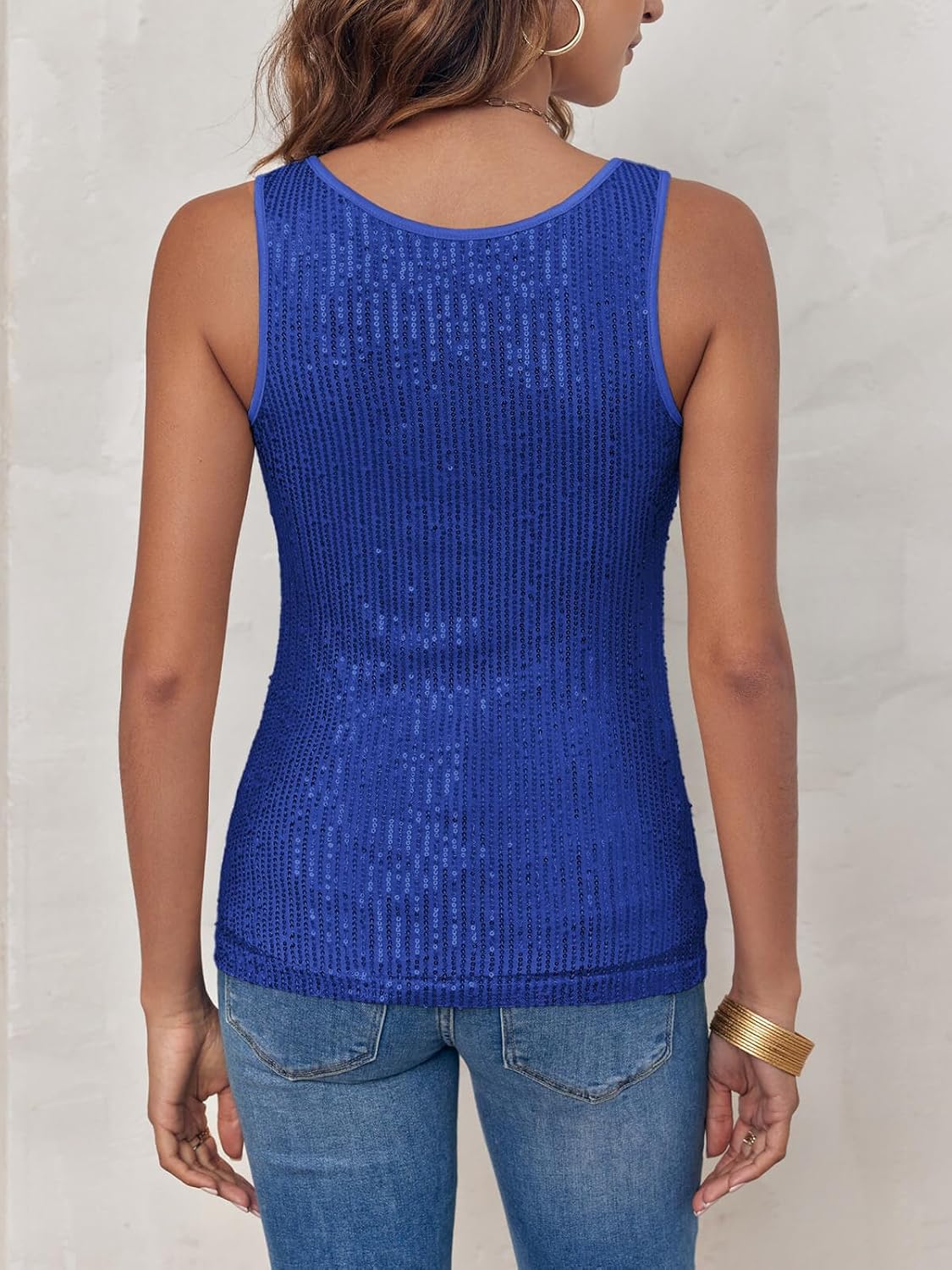 Fazortev Women's Sequin Tank Tops Sleeveless Scoop Neck Sparkly Sexy Party Camisole Vest - Image 5